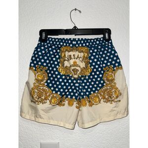 Versace Boys Blue Silk Barocco Polka Dot Shorts - Size 12Y